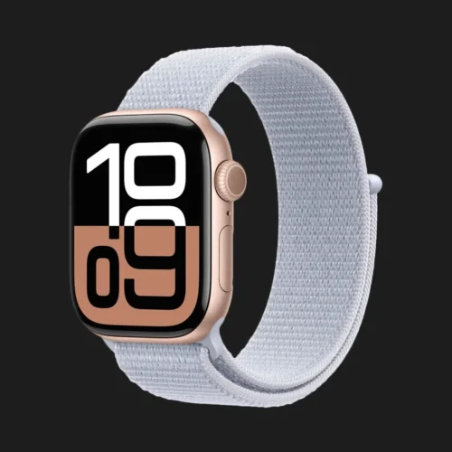 Apple Watch Series 10 GPS 46mm Rose Gold Aluminum Case with Blue Cloud Sport Loop
