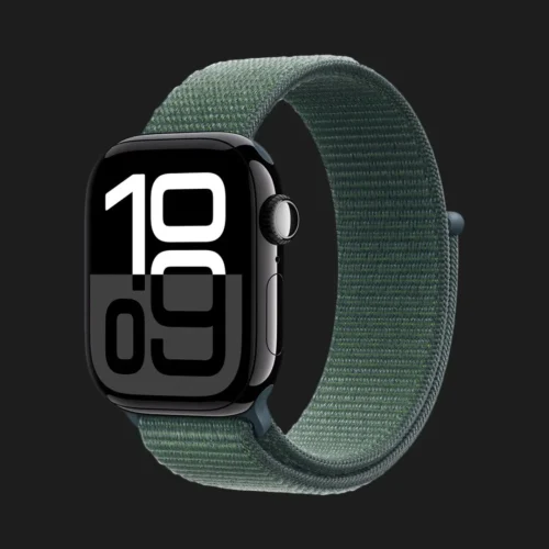Apple Watch Series 10 GPS 42mm Jet Black Aluminum Case with Lake Green Sport Loop
