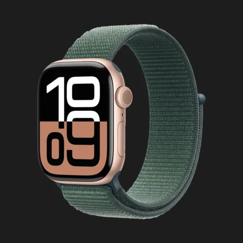 Apple Watch Series 10 GPS 46mm Rose Gold Aluminum Case with Lake Green Sport Loop