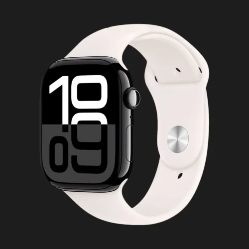 Apple Watch Series 10 GPS, 42mm Jet Black Aluminum Case with Light Blush Sport Band (M/L)