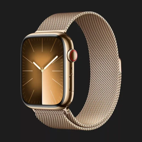 Apple Watch Series 9 45mm GPS + LTE, Gold Stainless Steel Case with Gold Milanese Loop (MRMU3)