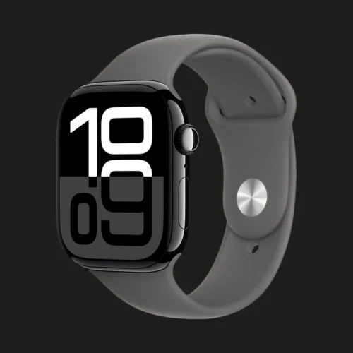 Apple Watch Series 10 GPS, 42mm Jet Black Aluminum Case with Stone Gray Sport Band (S/M)