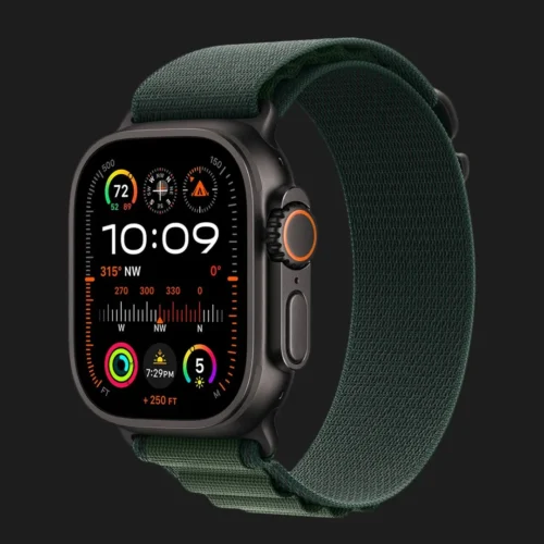 Apple Watch Ultra 2 49mm GPS + LTE Black Titanium Case with Dark Green Alpine Loop Large (MX4T3)