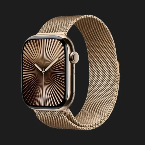 Apple Watch Series 10 GPS + LTE, 46mm Gold Titanium Case with Gold Milanese Loop (M/L) (MX003)
