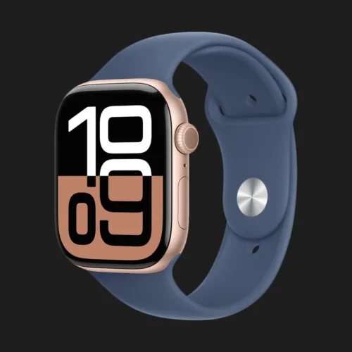 Apple Watch Series 10 GPS, 42mm Rose Gold Aluminum Case with Denim Sport Band (M/L)