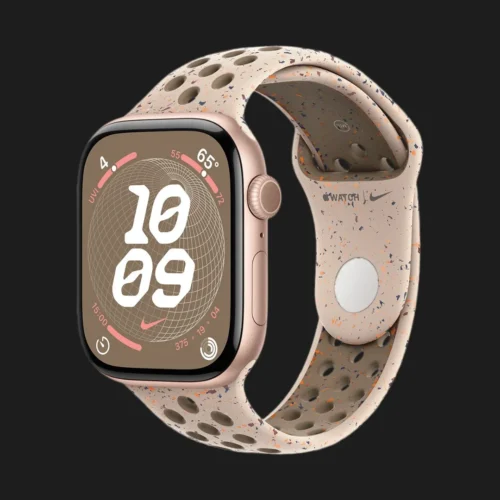 Apple Watch Series 10 GPS, 42mm Rose Gold Aluminum Case with Desert Stone Nike Sport Band (S/M)