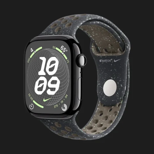 Apple Watch Series 10 GPS, 46mm Jet Black Aluminum Case with Midnight Sky Nike Sport Band (M/L)