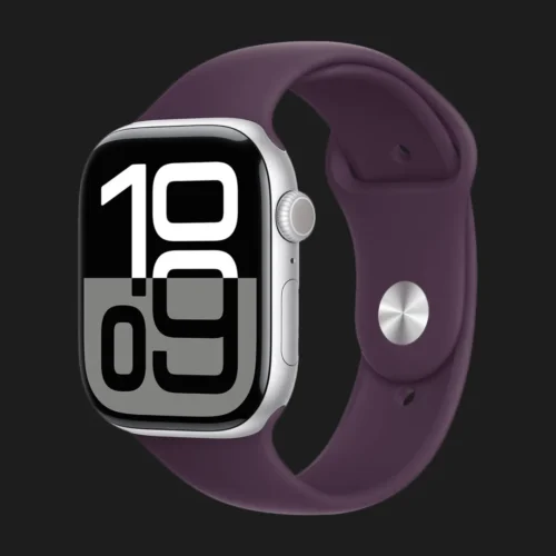 Apple Watch Series 10 GPS, 42mm Silver Aluminum Case with Plum Sport Band (S/M)