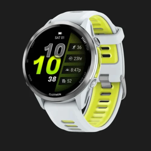 Garmin Forerunner 970 Titanium with Whitestone Case and Whitestone/Translucent Amp Yellow Band