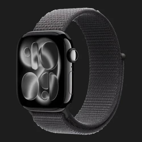 Apple Watch Series 11 GPS, 46mm Jet Black Aluminum Case with Dark Gray Sport Loop