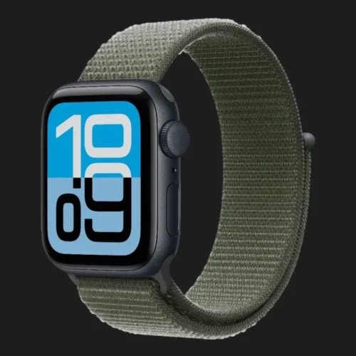 Apple Watch SE 3 GPS, 40mm Midnight Aluminum Case with Forest Sport Loop
