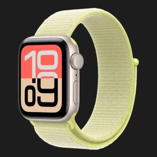 Apple Watch SE 3 GPS, 40mm Starlight Aluminum Case with Neon Yellow Sport Loop