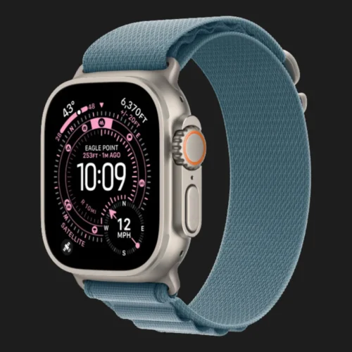Apple Watch Ultra 3 GPS + LTE, 49mm Natural Titanium Case with Light Blue Alpine Loop - Small