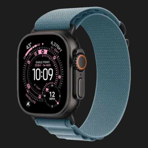 Apple Watch Ultra 3 GPS + LTE, 49mm Black Titanium Case with Light Blue Alpine Loop - Large