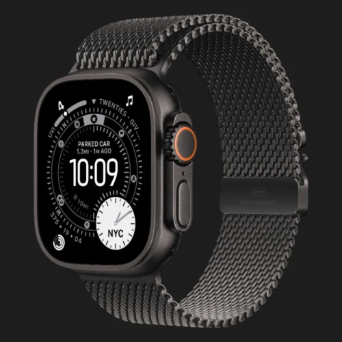 Apple Watch Ultra 3 GPS + LTE, 49mm Black Titanium Case with Black Titanium Milanese Loop - Large (MF1T4)