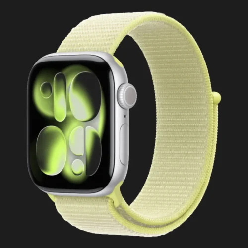 Apple Watch Series 11 GPS, 42mm Silver Aluminum Case with Neon Yellow Sport Loop