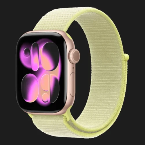 Apple Watch Series 11 GPS, 42mm Rose Gold Aluminum Case with Neon Yellow Sport Loop