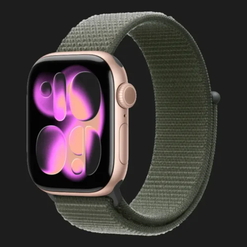 Apple Watch Series 11 GPS, 42mm Rose Gold Aluminum Case with Forest Sport Loop