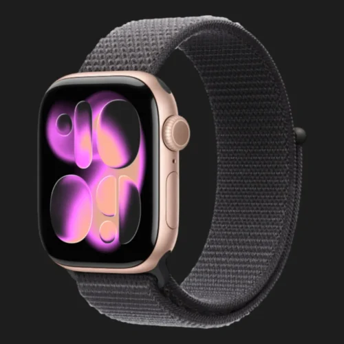 Apple Watch Series 11 GPS, 42mm Rose Gold Aluminum Case with Dark Gray Sport Loop