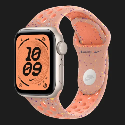 Apple Watch SE 3 GPS, 44mm Starlight Aluminum Case with Alpenglow Pink Nike Sport Band (M/L)