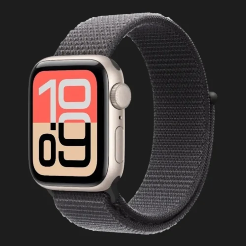 Apple Watch SE 3 GPS, 44mm Starlight Aluminum Case with Dark Gray Sport Loop