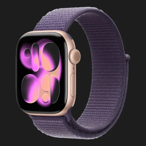 Apple Watch Series 11 GPS, 46mm Rose Gold Aluminum Case with Purple Fog Sport Loop