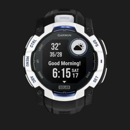 Garmin Instinct 3 50mm Solar Whitestone with Black/Bolt Blue Band
